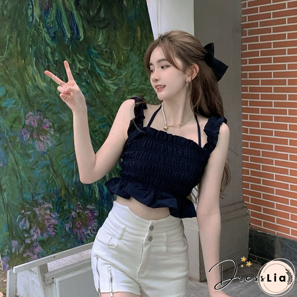Camisole Women Folds Solid Breathable Summer Sleeveless Cropped Tank Tops Basic Sweet Ulzzang Stylish Hot Sale Mujer Chic Camis