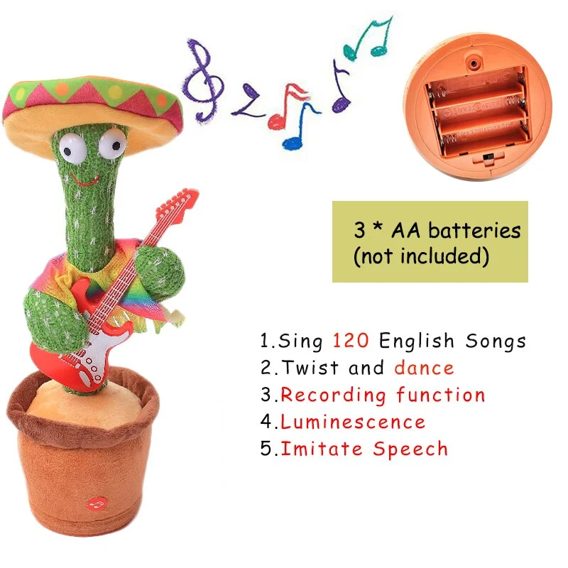 Bluetooth Dancing Cactus Talking Toy Electronic Plush Toys Sing Record Lighten Battery USB Charging Early Education Funny Gift