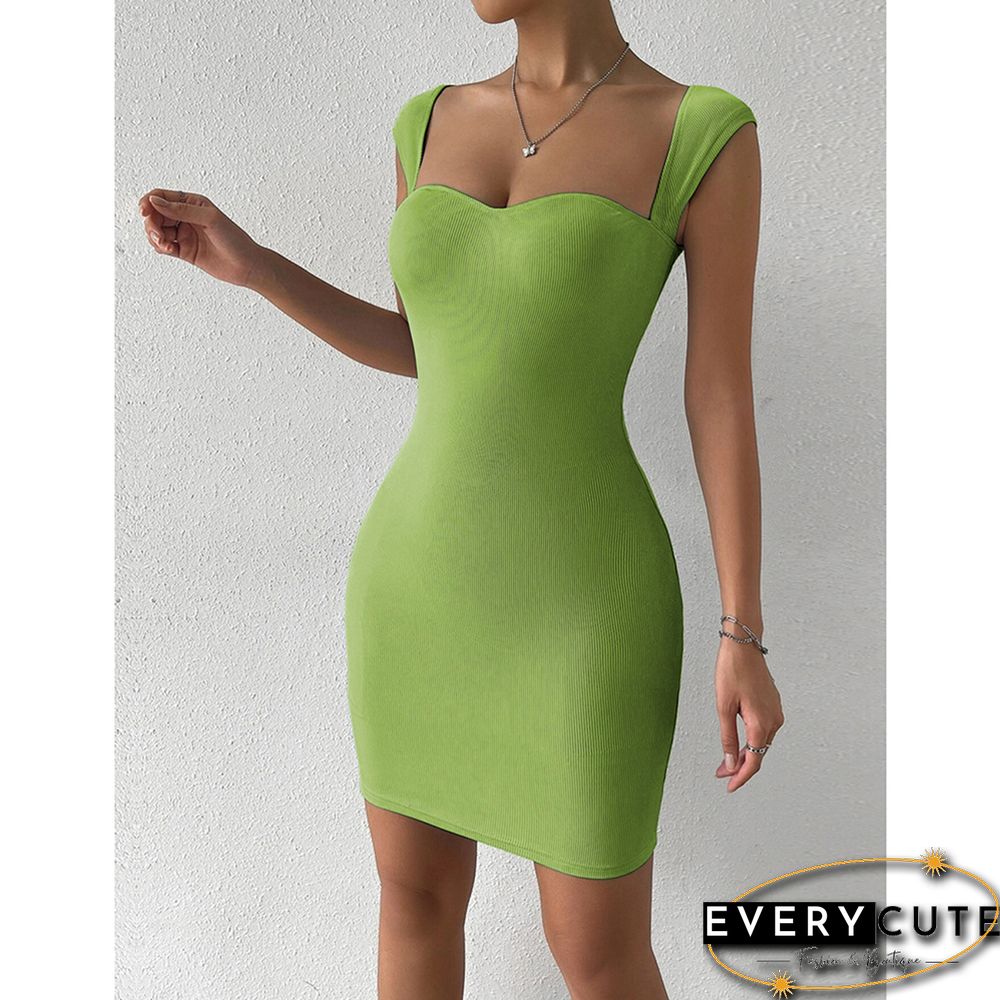 Green Ribbed Sleeveless Clubwear Bodycon Dress