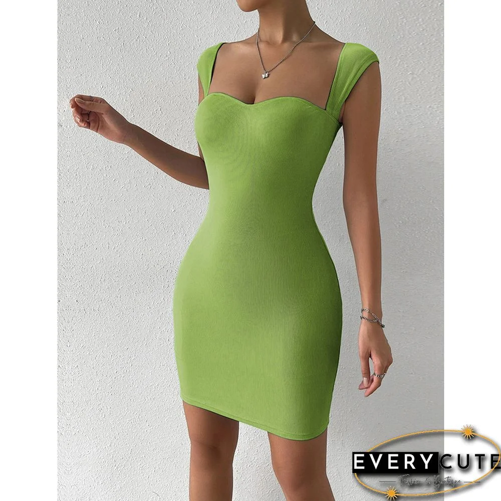 Green Ribbed Sleeveless Clubwear Bodycon Dress