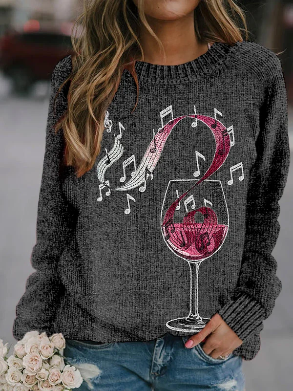 Notes Of Flavor Wine Glass Embroidered Cozy Sweater