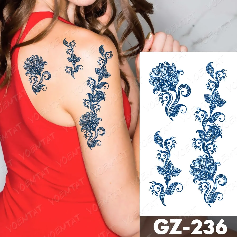 Juice Lasting Waterproof Temporary Tattoo Stickers Lotus Totem Flower Mandala Flash Tattoos Ink Fatima Hand Body Art Fake Tatto
