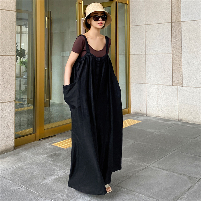 Loose Solid Color Cotton-Linen Wide Leg Jumpsuit