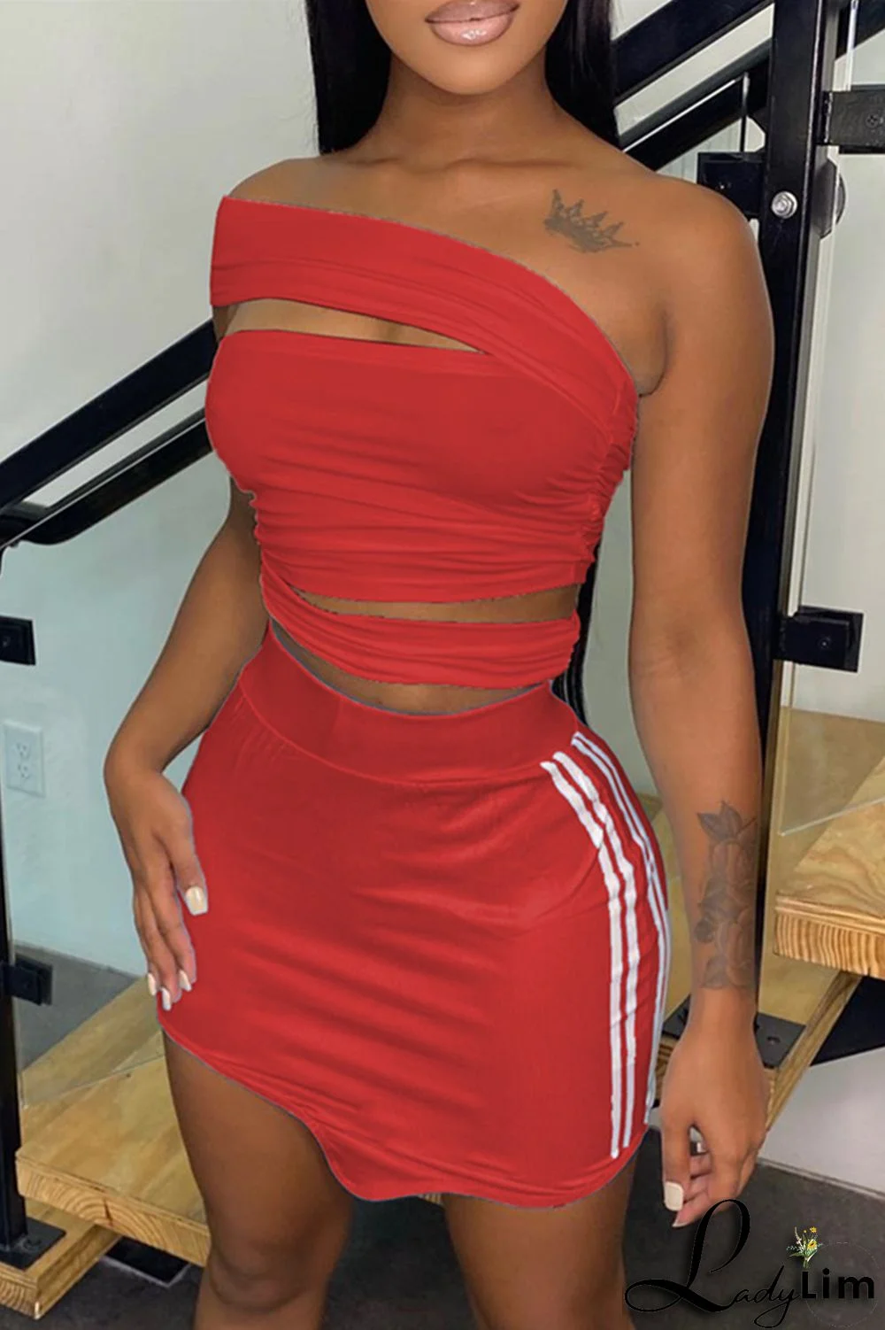 Black Fashion Sexy Solid Split Joint Backless Strapless Sleeveless Two Pieces