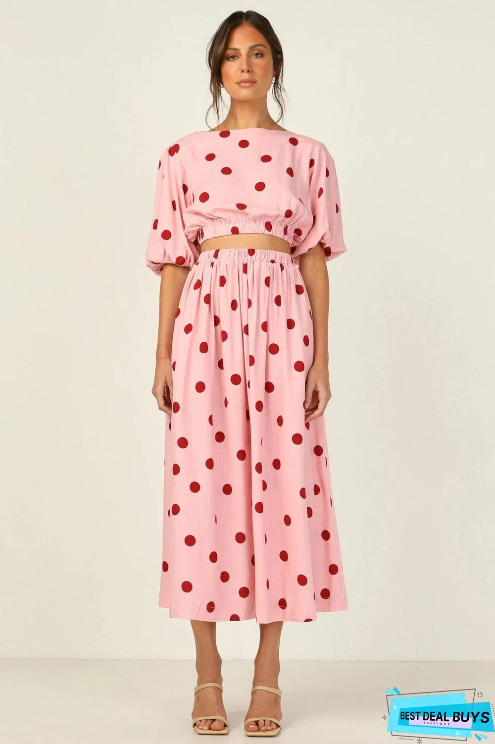 Polka Dot Printed High Waist Casual Medium Length Dress