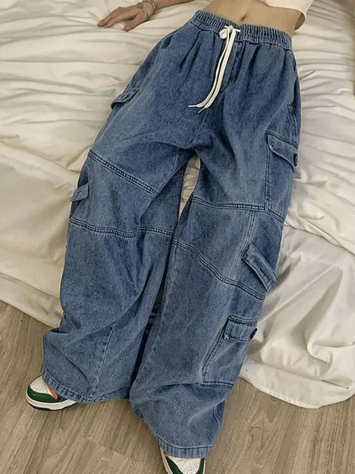 Brownm Punk Blue Wash Baggy Cargo Jeans