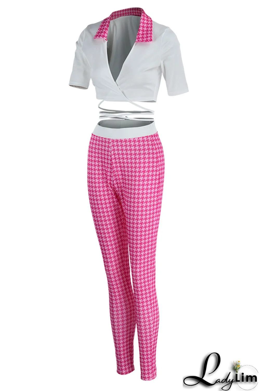 Black Sexy Print Bandage Split Joint V Neck Half Sleeve Two Pieces