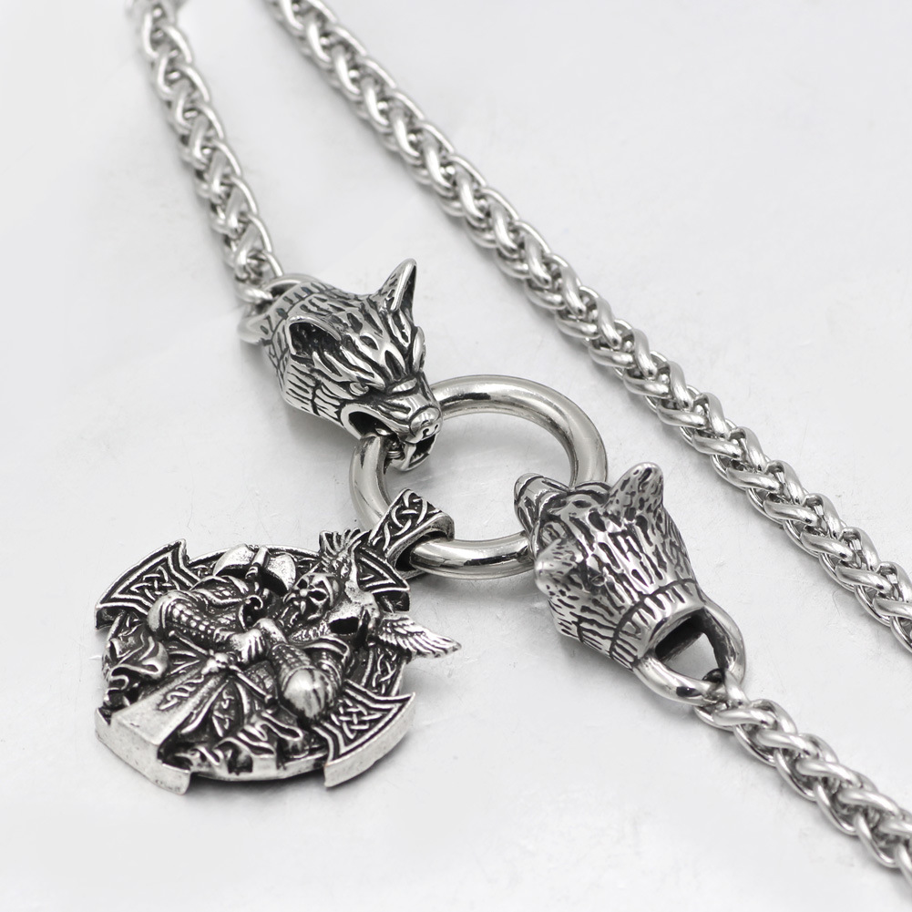 Stainless Steel Celtic Wolf Majestic Necklace, Viking Odin's Raven Pendant Necklace