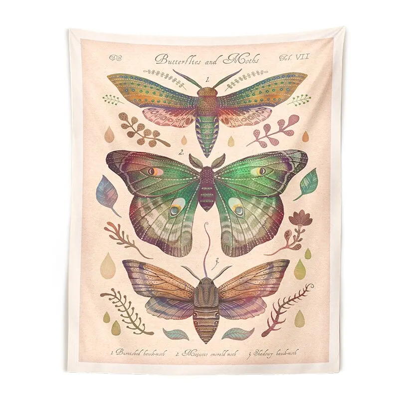 Butterfly Reference Chart Tapestry Wall Hanging Colorful Vintage Butterfly Boho Home Wall Decoration For Bedroom Living Room