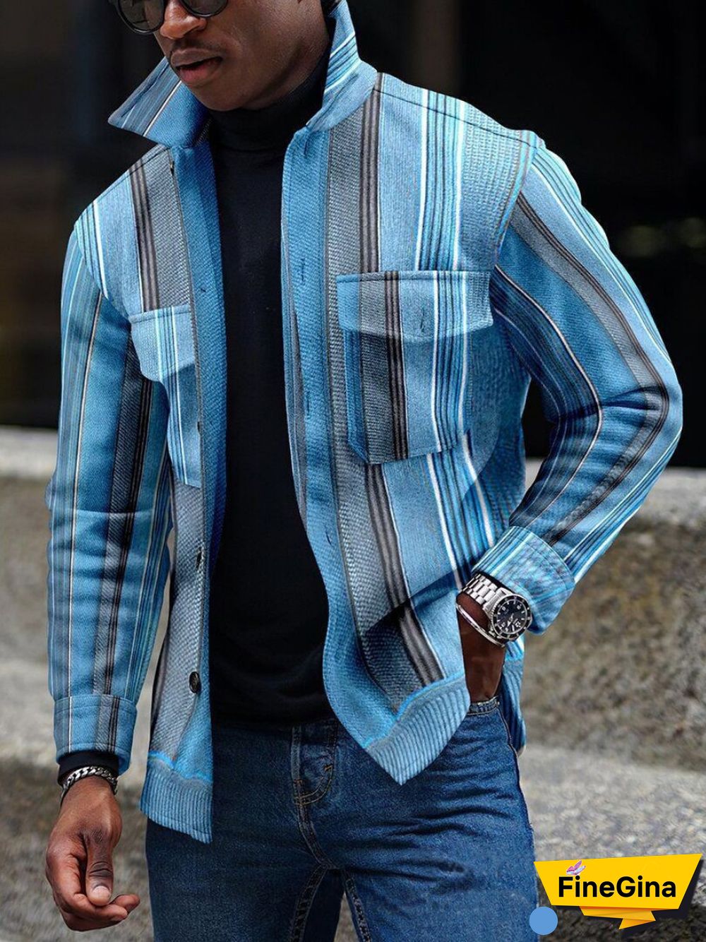 Apricot Men's Casual Geometric Pattern Jacket 004