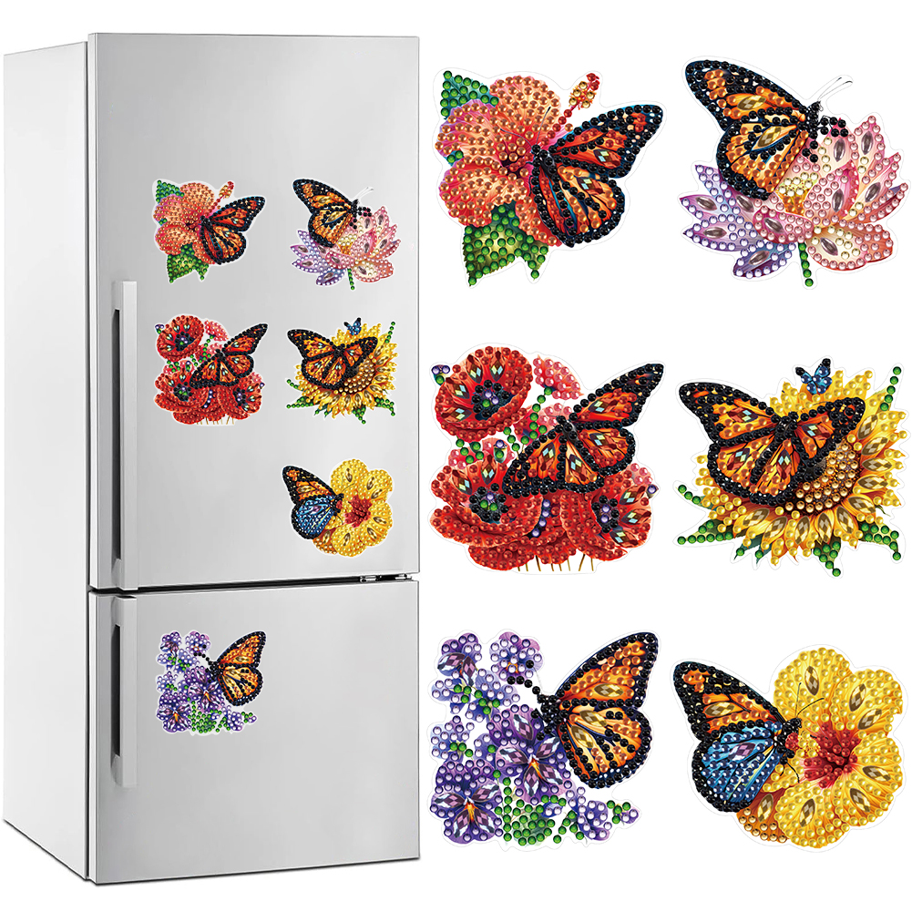 6 Pcs Diamond Painting Fridge Magnetic Sticker for Adults (Flower Butterfly)