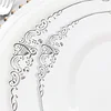 10 Pack | 8" Round Plastic Dessert Salad Plates In Vintage White, Silver Leaf Embossed Baroque Disposable Plates