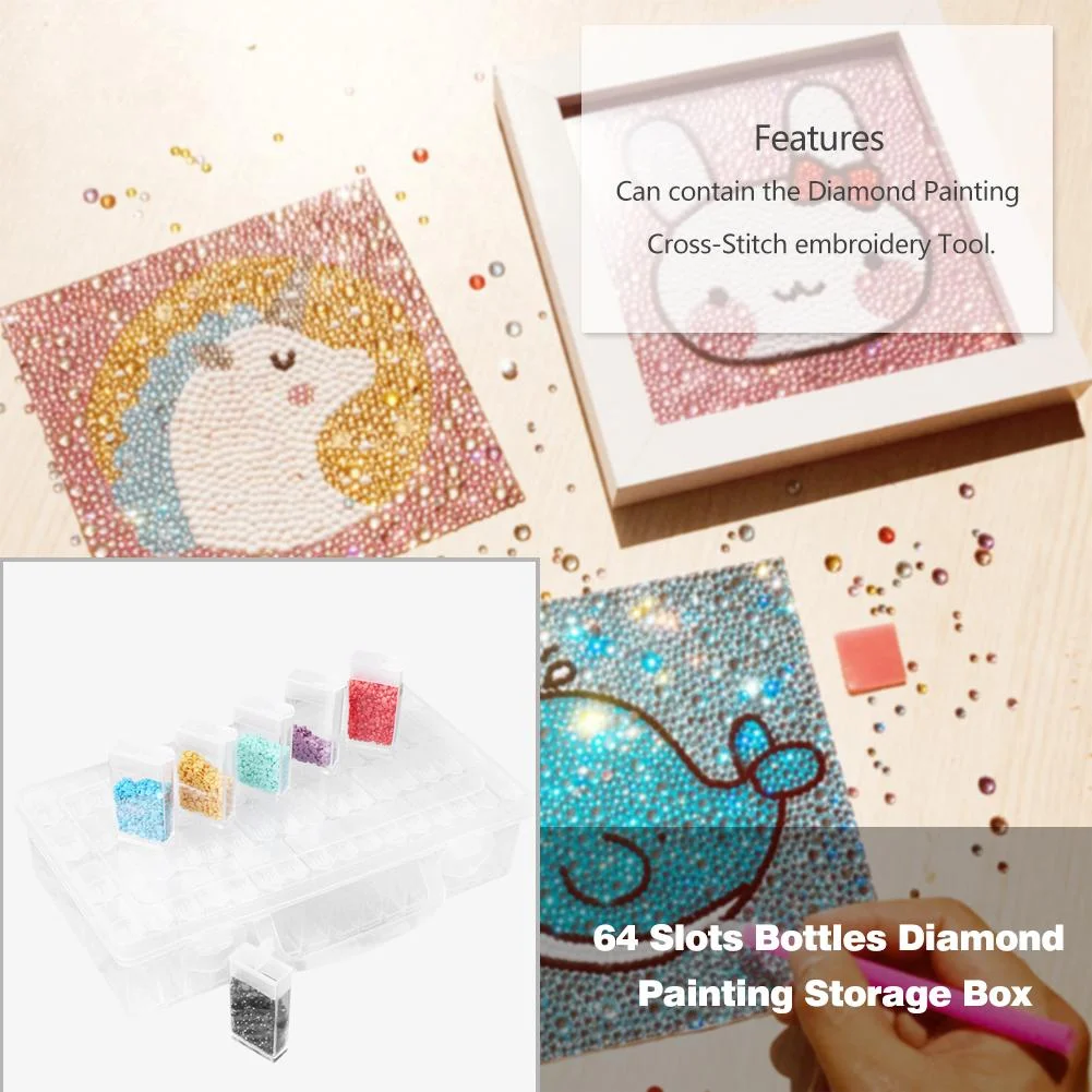 64 Grids Clear Plastic Diamond Storage Box DIY Diamond Painting Drill Case