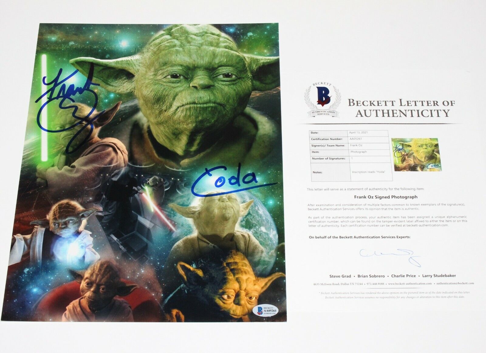 FRANK OZ SIGNED STAR WARS YODA 11x14 Photo Poster painting BECKETT COA PROOF RETURN OF THE JEDI