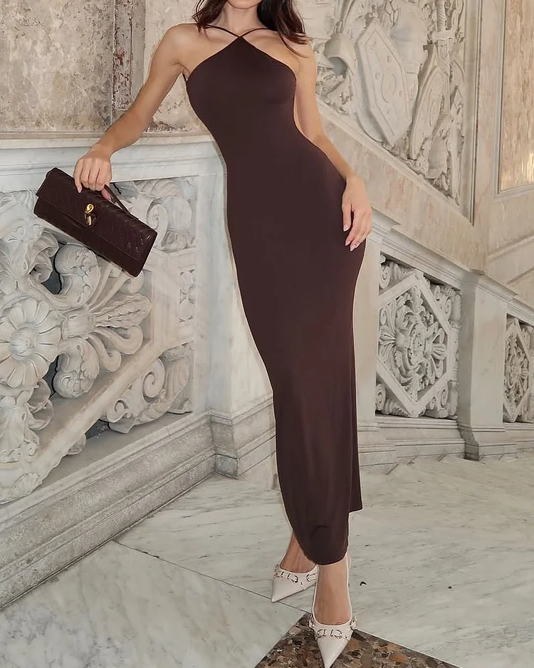 Halter neck open back dress