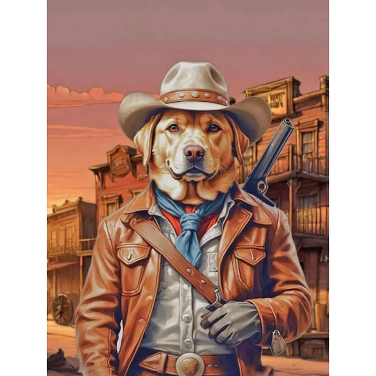 Handsome Western Cowboy Labrador 30*40CM (Canvas) Full Round Drill Diamond Painting gbfke