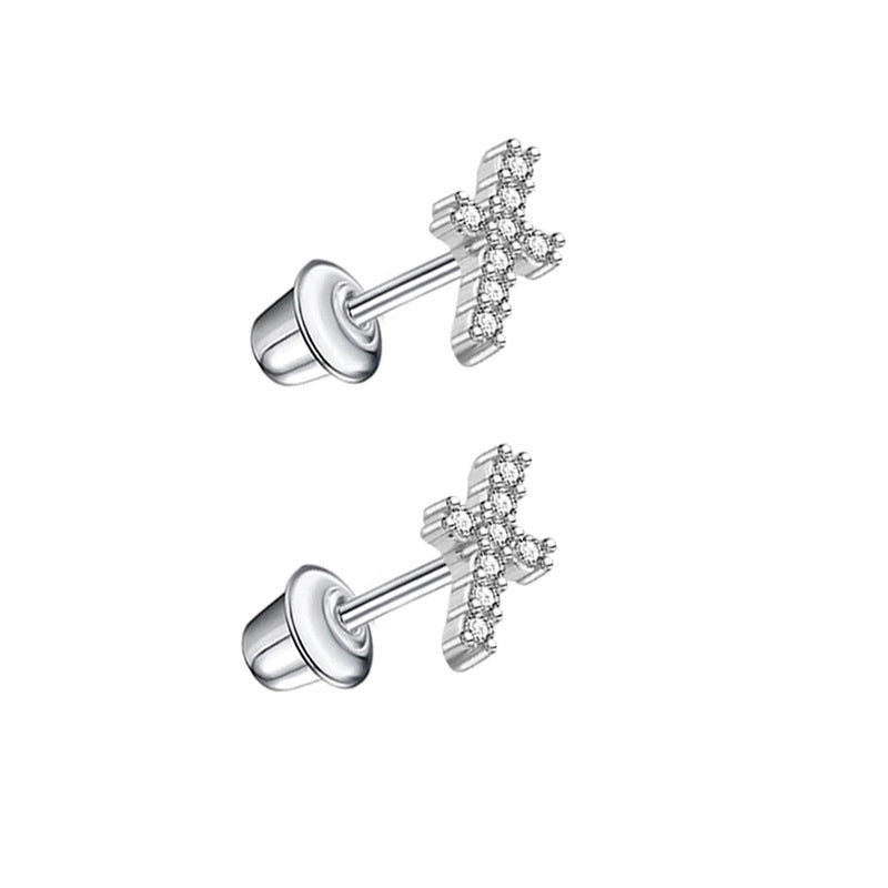 1 Pair Minimalist Cross Star Butterfly Plating Inlay Stainless Steel Zircon Ear Studs