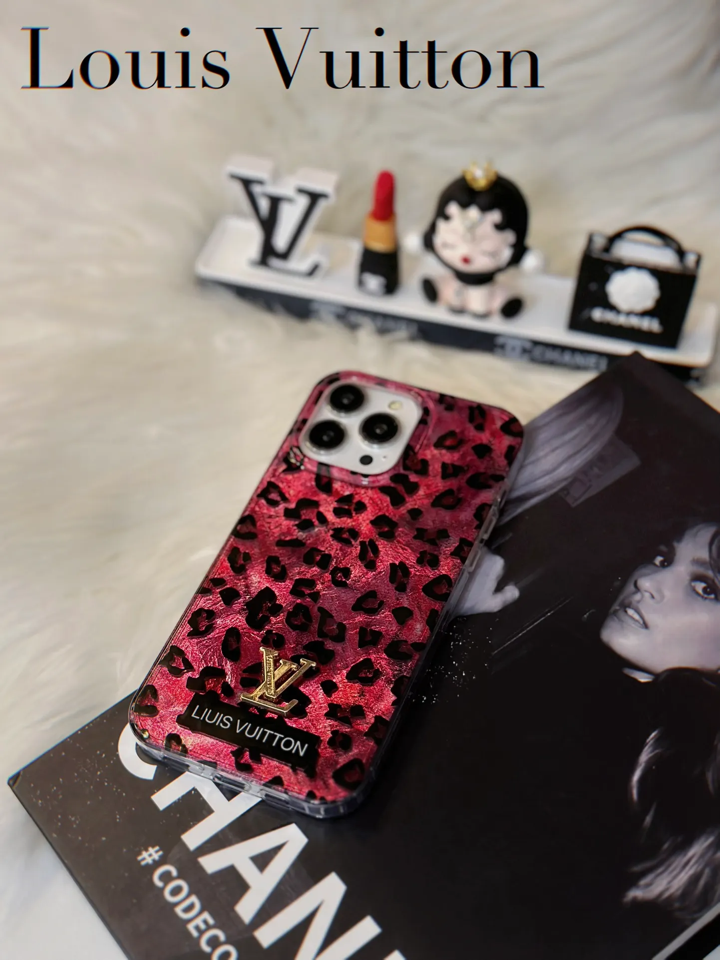 Louis Vuitton Luxury Monogram Logo Pink Leopard Apple iPhone Case