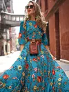 Round Neck Half Sleeves Bohemia Maxi Dress