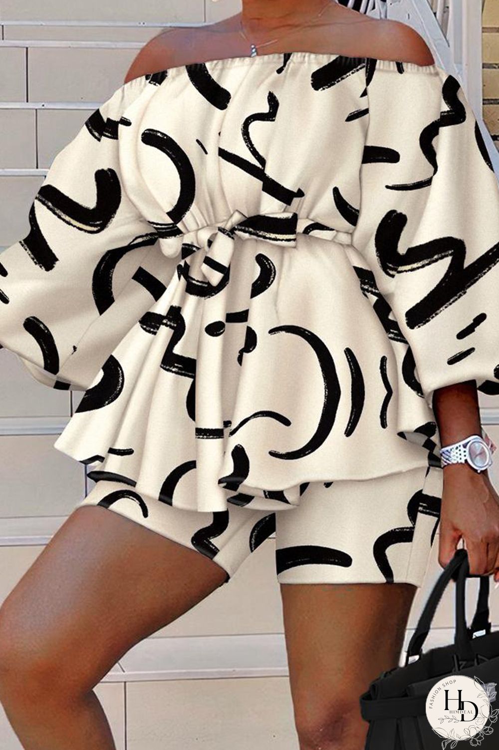 Yellow Casual Print Patchwork Off the Shoulder Long Sleeve Two Pieces