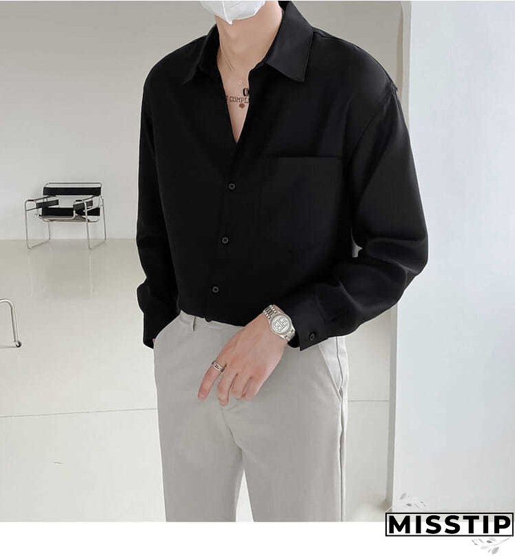 Spring New Senior Long Sleeve Button Down Shirts for Men Korean Fashion Loose Drape Solid Color All-match Men's Shirt Blouse