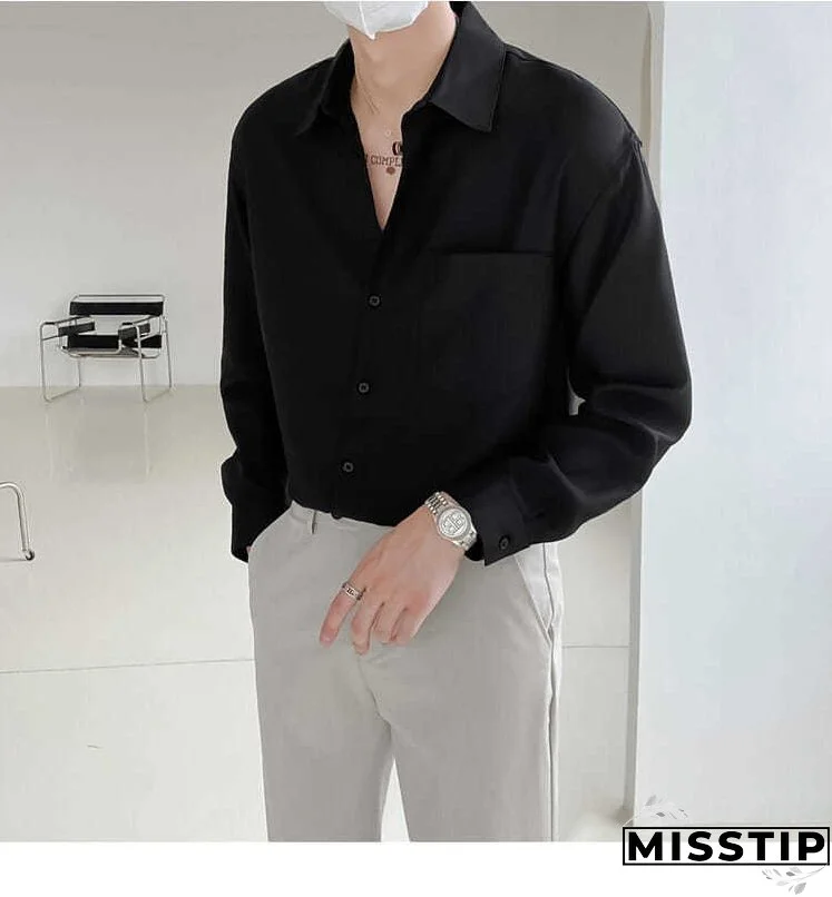 Spring New Senior Long Sleeve Button Down Shirts for Men Korean Fashion Loose Drape Solid Color All-match Men's Shirt Blouse