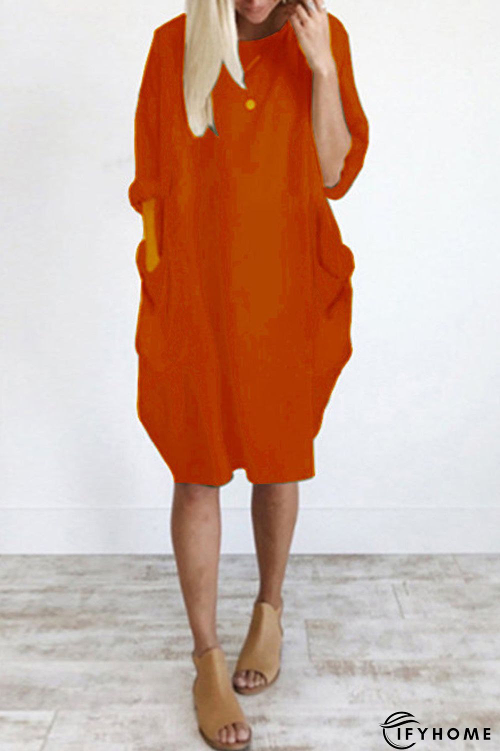 Plus Size Pocket Short Sleeve Midi Dress | IFYHOME