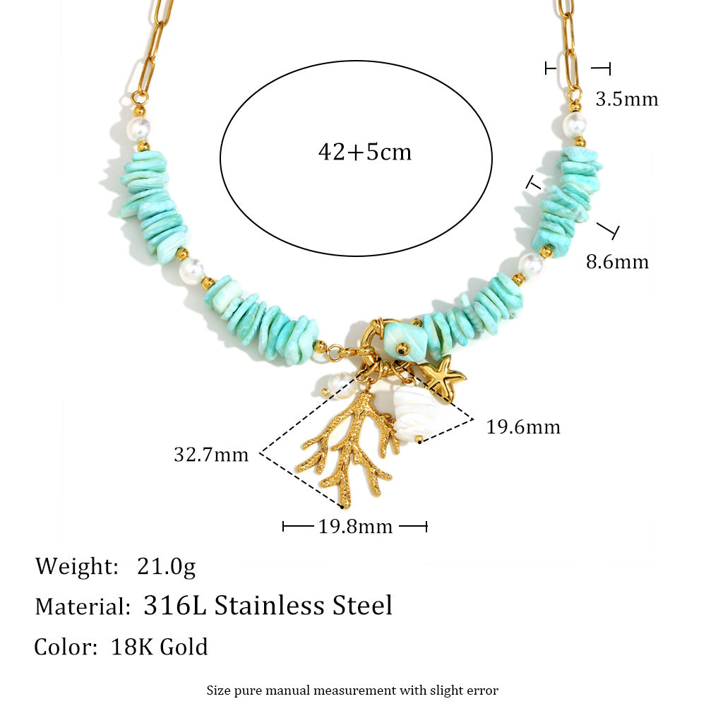 Small Exaggerated Design Stainless Steel 18K Gold Plated Coral Heart Seashell Ring Pendant Necklace