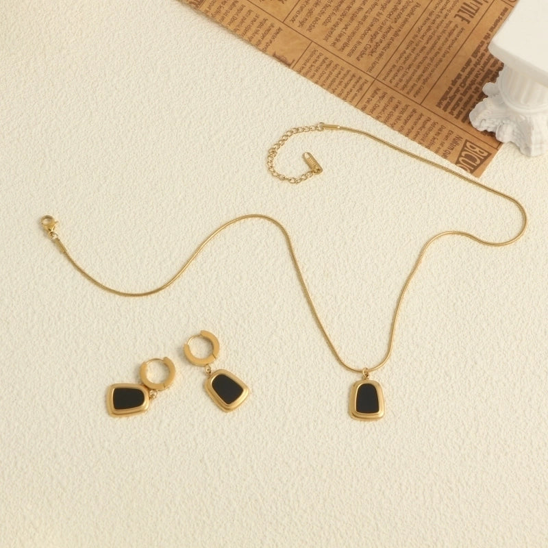 304 Stainless Steel 18K Gold Plated Elegant Lady Classic Style Plating Inlay Geometric Square Opal Shell Earrings Necklace Jewelry Set