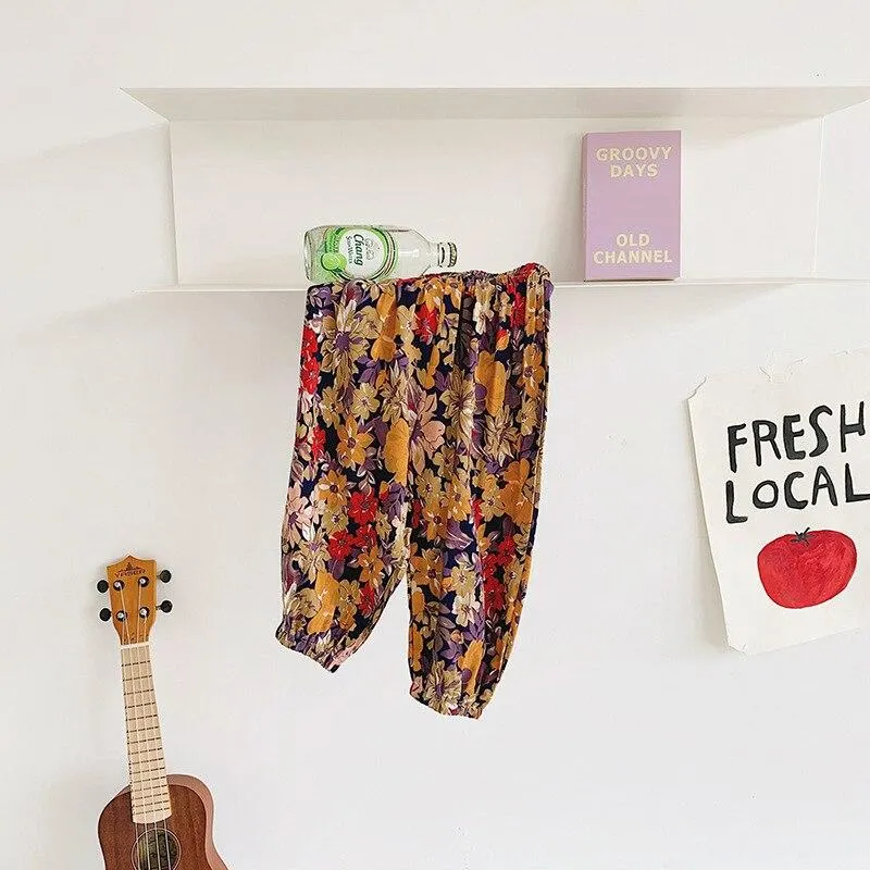 2-8T  Flower Print Pant For Girls Toddler Kid baby Clothes Spring Summer Loose Floral Elegant Cute Sweet Cotton Beach Trousers