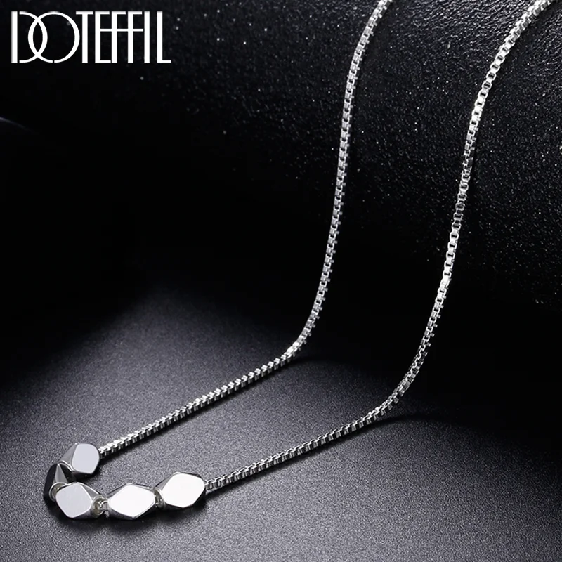 DOTEFFIL 925 Sterling Silver 18Inch Smooth Geometric Bead Pendant Box Chain Necklace For Women Man Jewelry