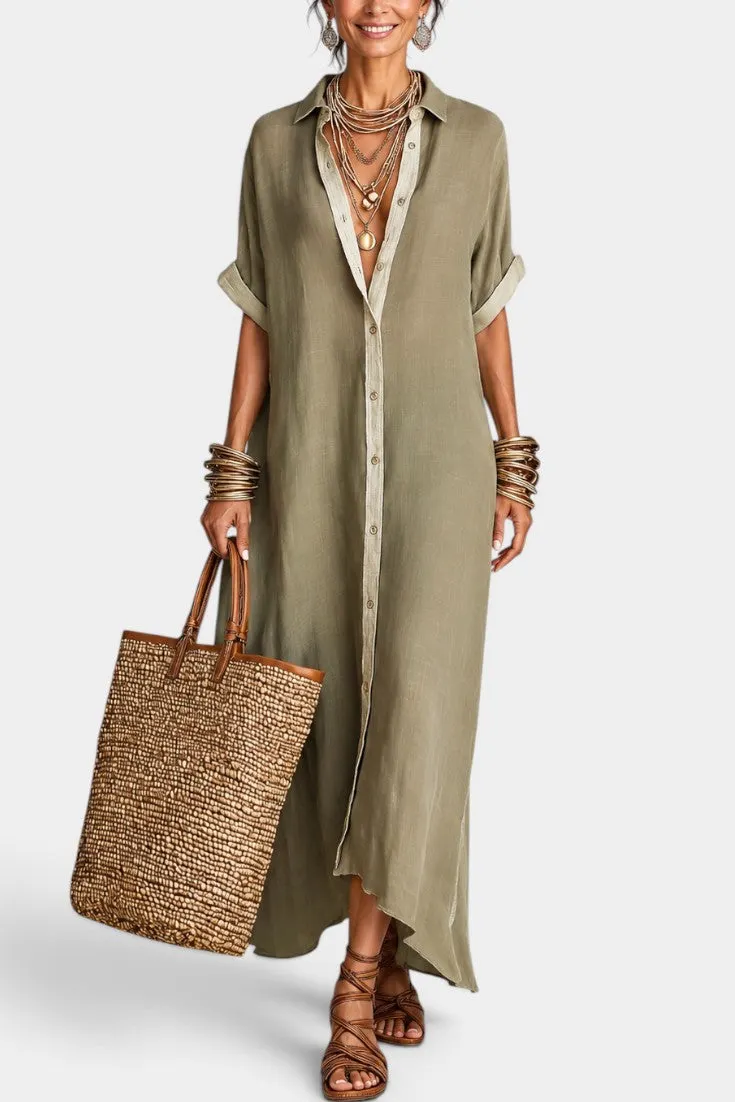 Relaxed Shirt Dress with Rolled Sleeves