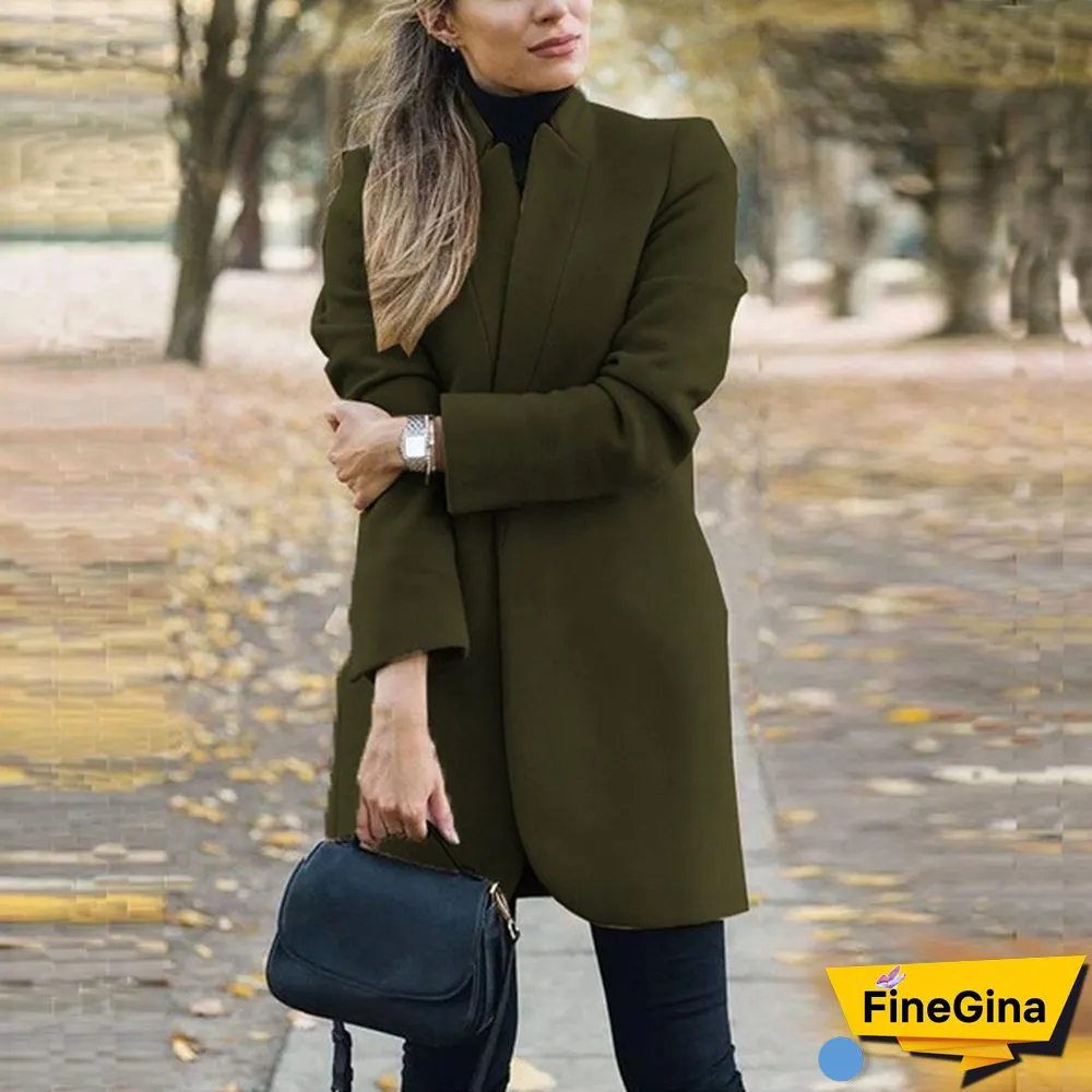 NEW Trending Autumn and Winter Fashion Women's Stand-up Collar Woolen Coat Solid Color Lapel Wool Overcoat Loose Long Windbreaker Jacket Plus Size