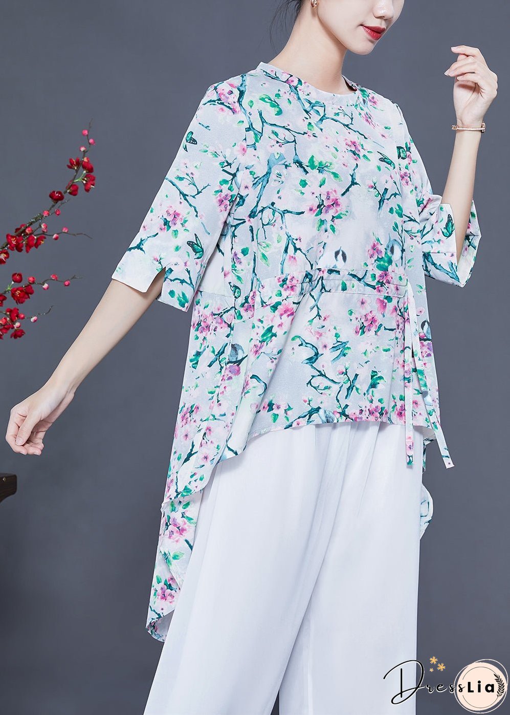 Modern Oversized Low High Design Side Open Chiffon Silk Tops Summer