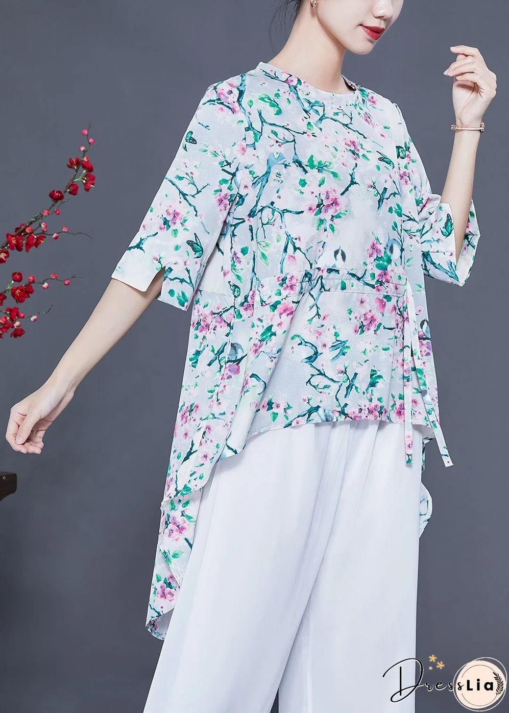 Modern Oversized Low High Design Side Open Chiffon Silk Tops Summer