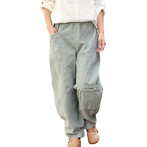 Solid Pockets Casual Linen Pants-Mayoulove
