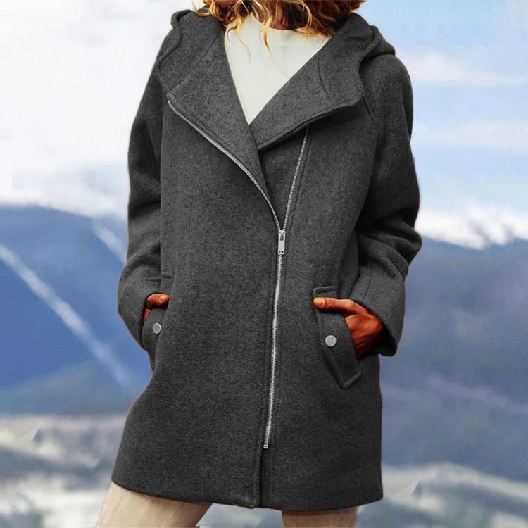 Casual Asymmetric Solid Zip Coat