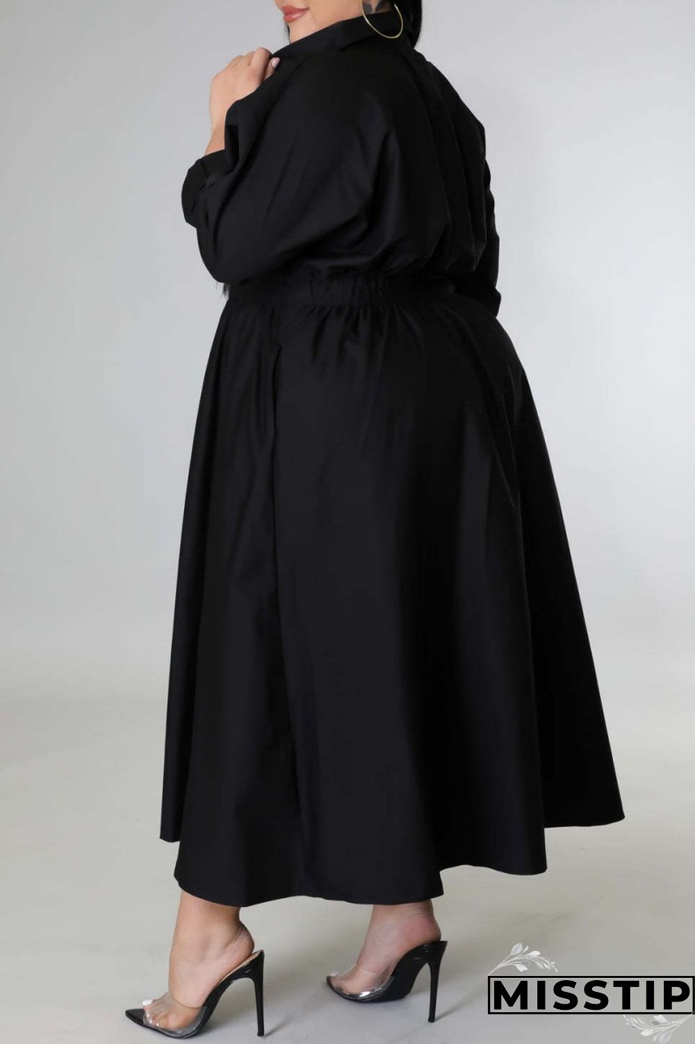 Blue Casual Solid Patchwork Turndown Collar Shirt Dress Plus Size Dresses