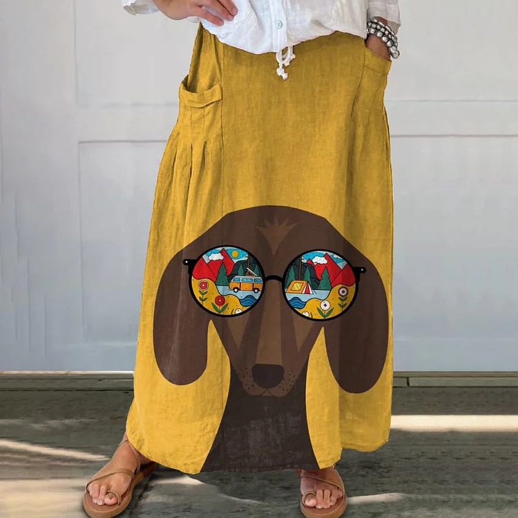 Women's Sunglasses Cartoon Puppy Print Pocket Skirt