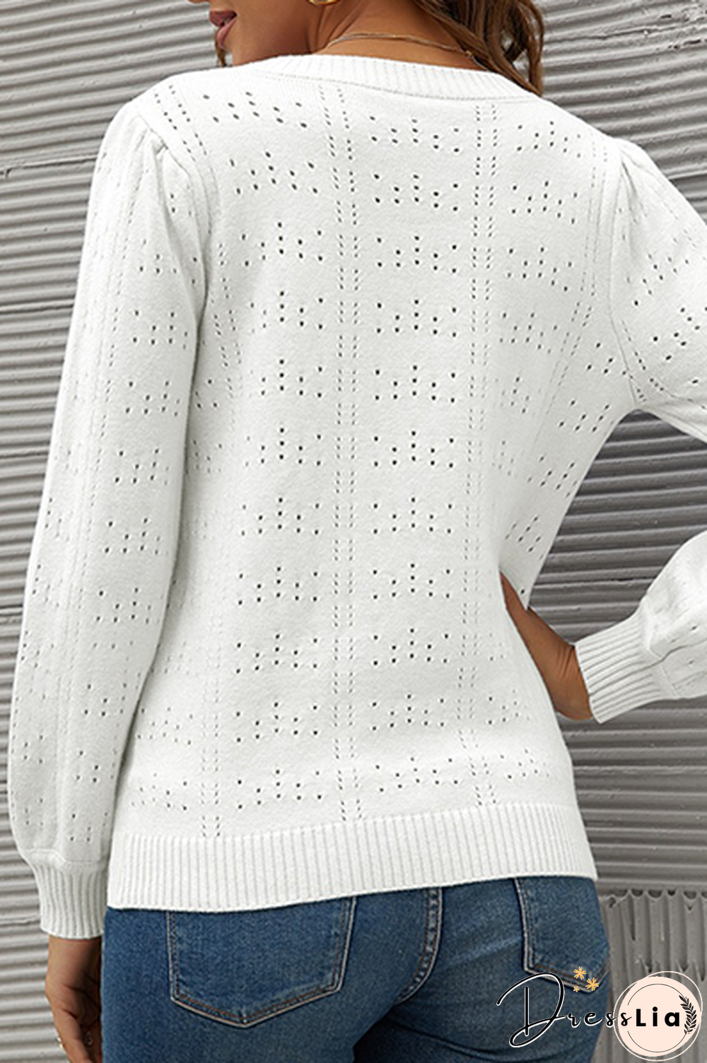 Casual Solid Hollowed Out Split Joint O Neck Tops