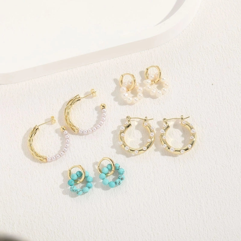 Hot Selling Freshwater Pearl Natural Stone Fashion Earrings  Style Elegant Luxury Copper Plated 14K Real Gold Earrings For Women