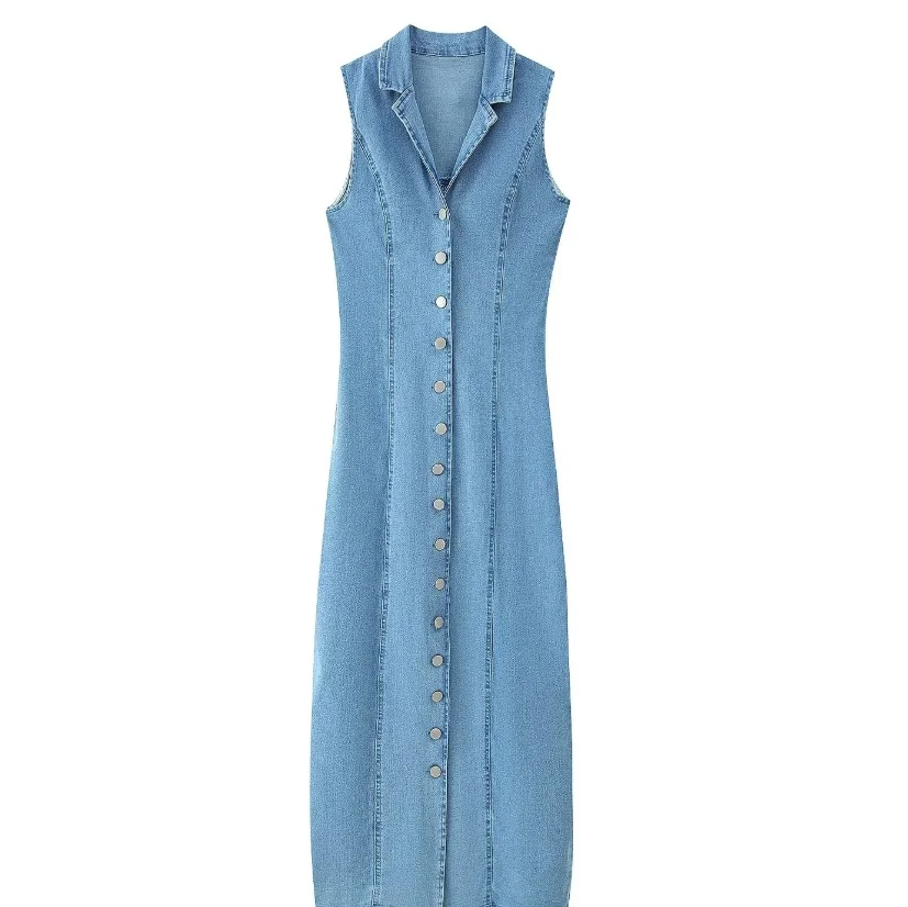 Nigikala Nigikala Women's Explosive Temperament Light Blue Sexy Cardigan Cowboy Button Dress