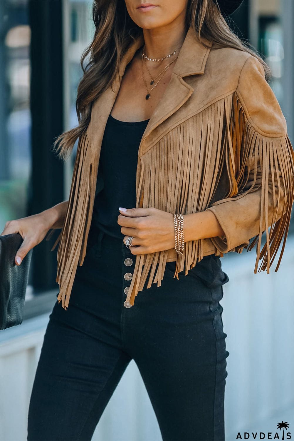 Cropped Fringe Faux Suede Jacket