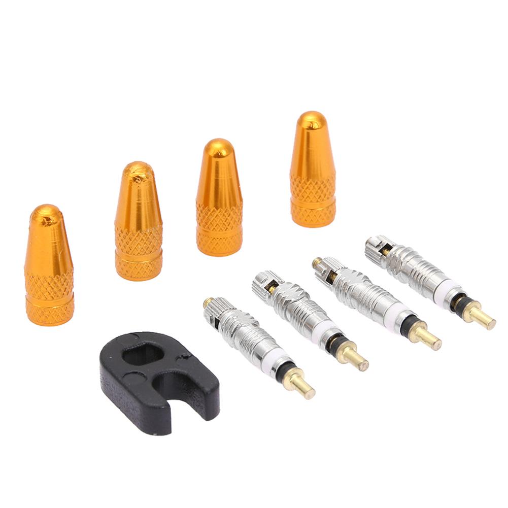 

4pcs Presta Valve Stem Caps+ 4pcs Valve Cores+ Wrench Tool Kit, Gold, 501 Original