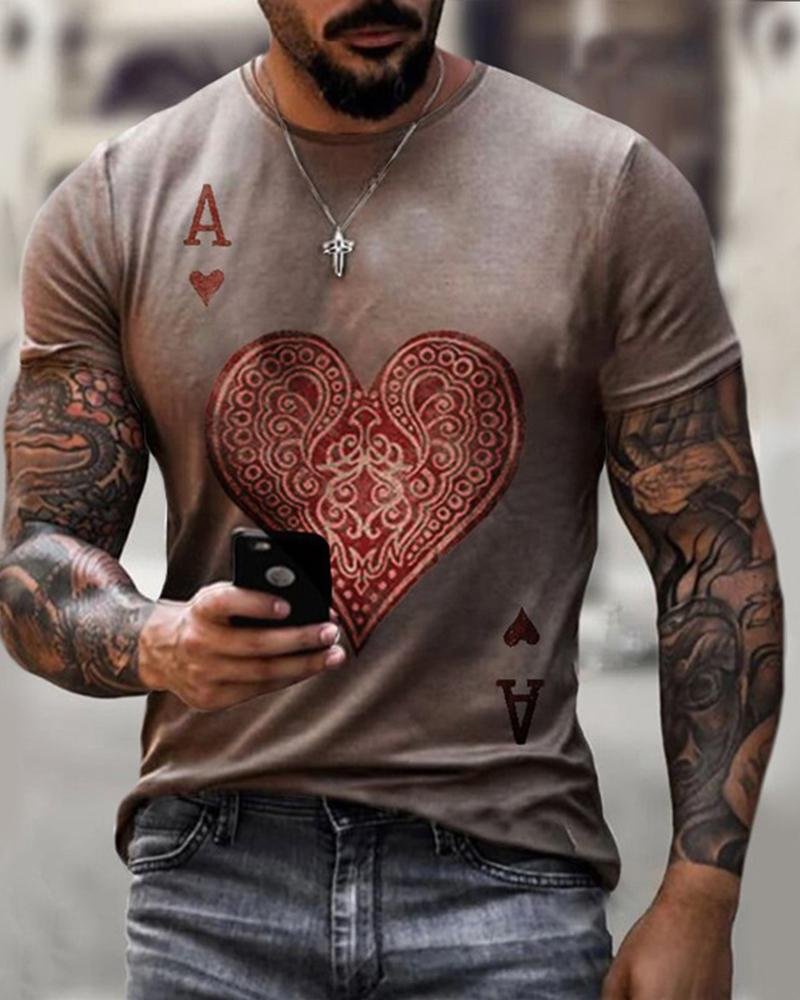Slim-fit Playing Cards Red Peach Heart A Casual T-shirt