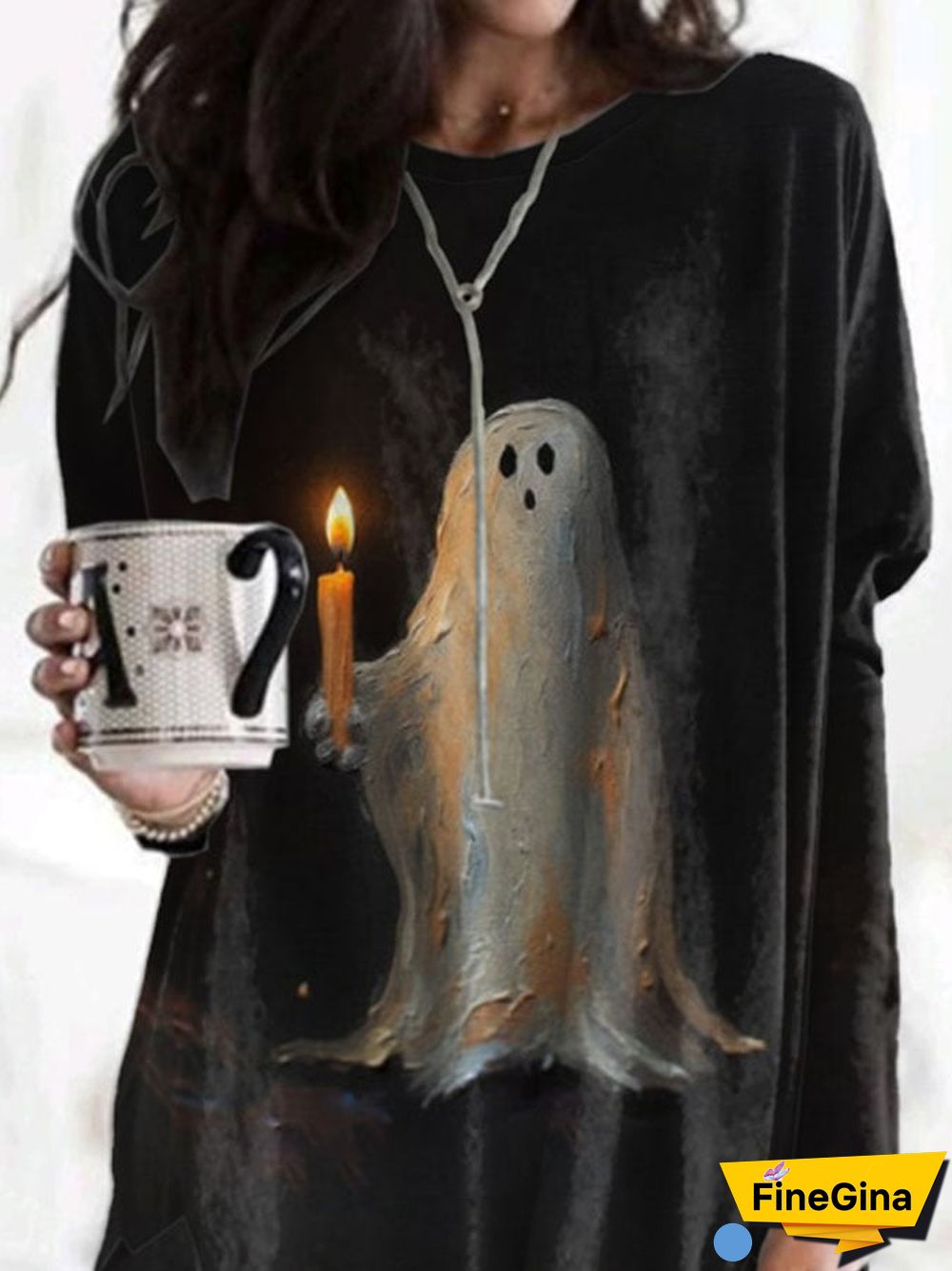 Retro Ghost Painting Candle Print Dress