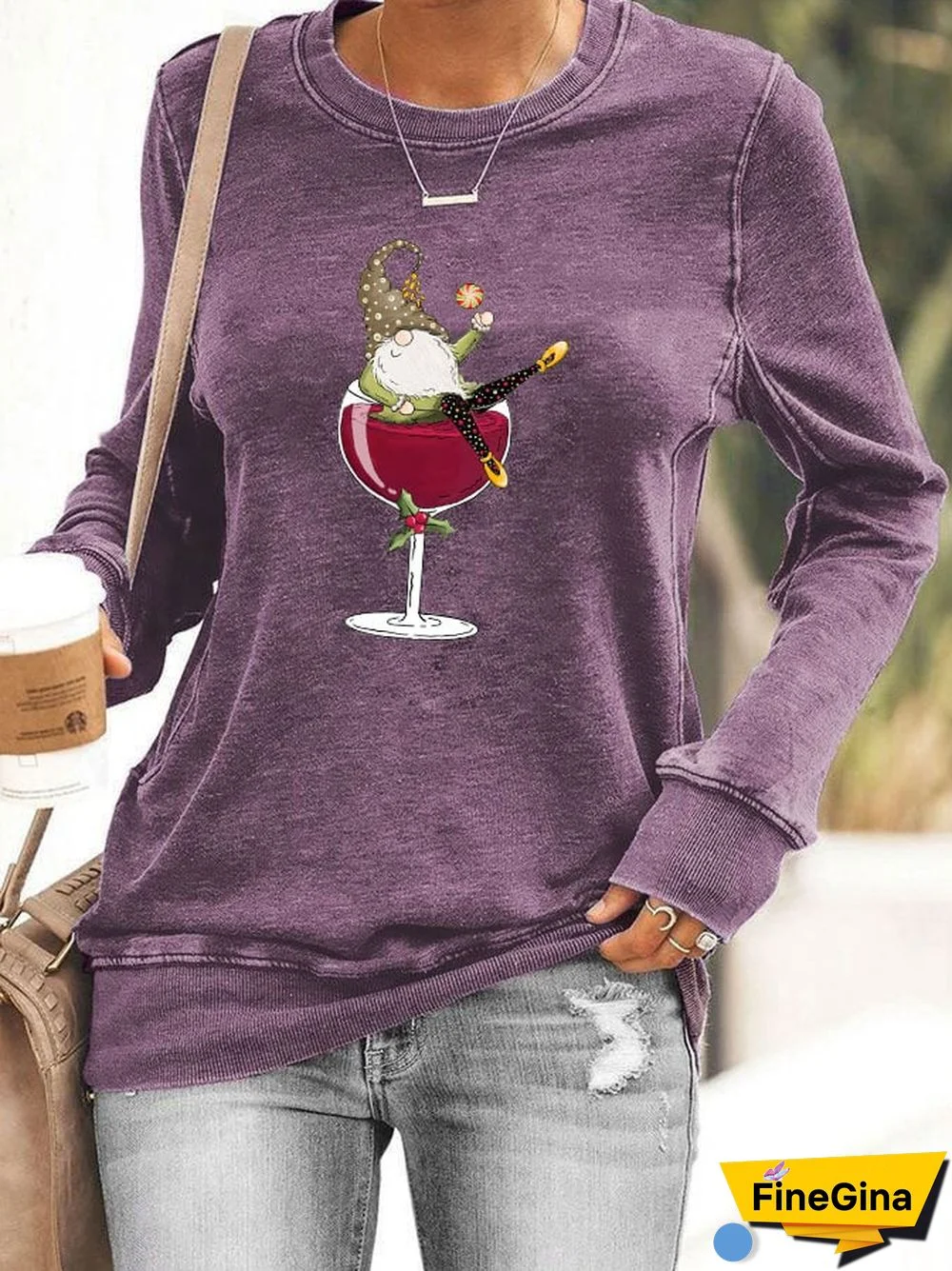 Women's Christmas Wineglass Gnome Sweatshirt