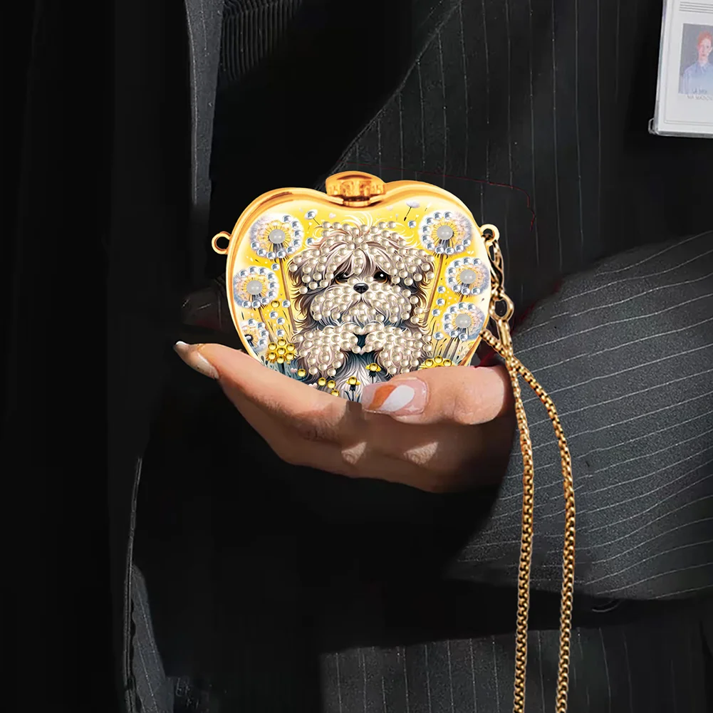 2Pcs Dandelion Dog Diamond Painting Mirror Bag 5D Diy Coin Purse for Women