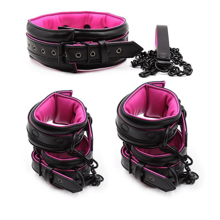 Leather PU sponge soft handcuffs ankle cuffs neck collar