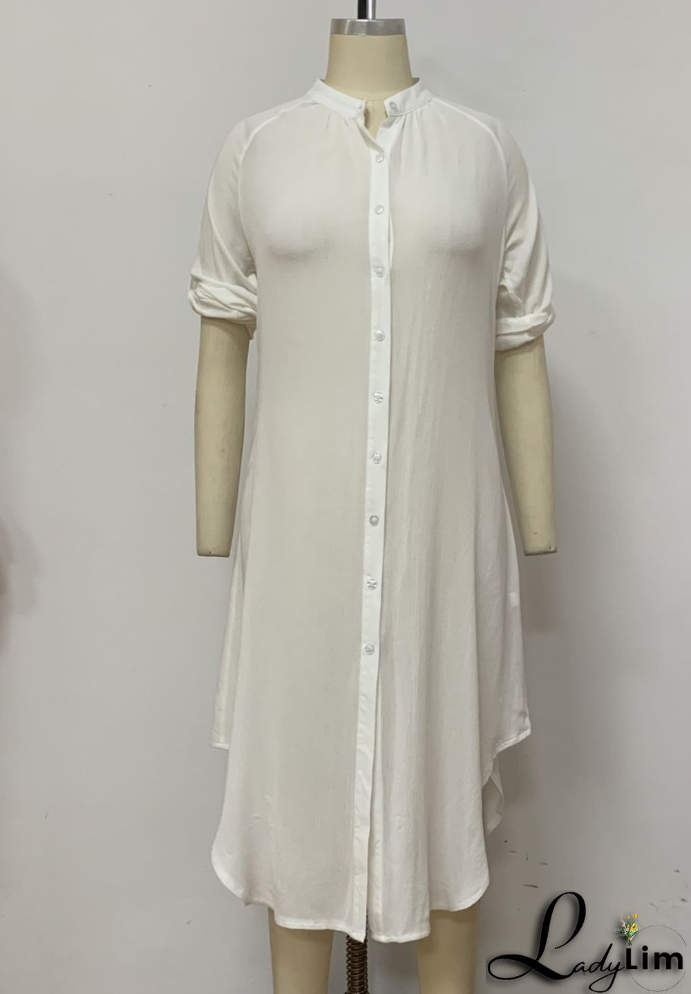 Summer Casual White Cotton Slit Long Blouse Dress